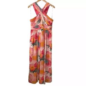 Calvin Klein Long Chiffon Gown with Halter Neckline